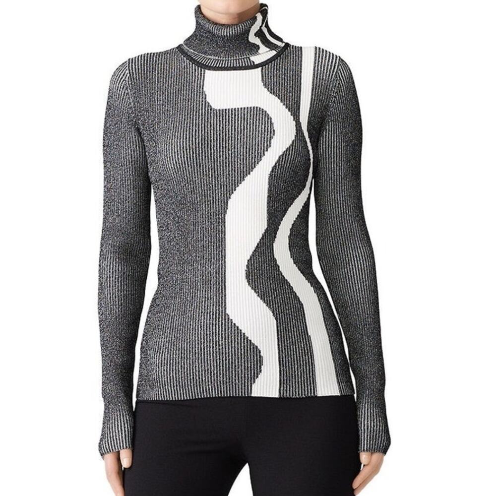 Solace London Tatum Sweater 0 XS Black Ribbed Knit Turtleneck Top Designer White